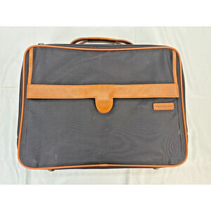 Hartmann Luggage Black Nylon Tan Leather Trim Briefcase Travel Carry On Used
